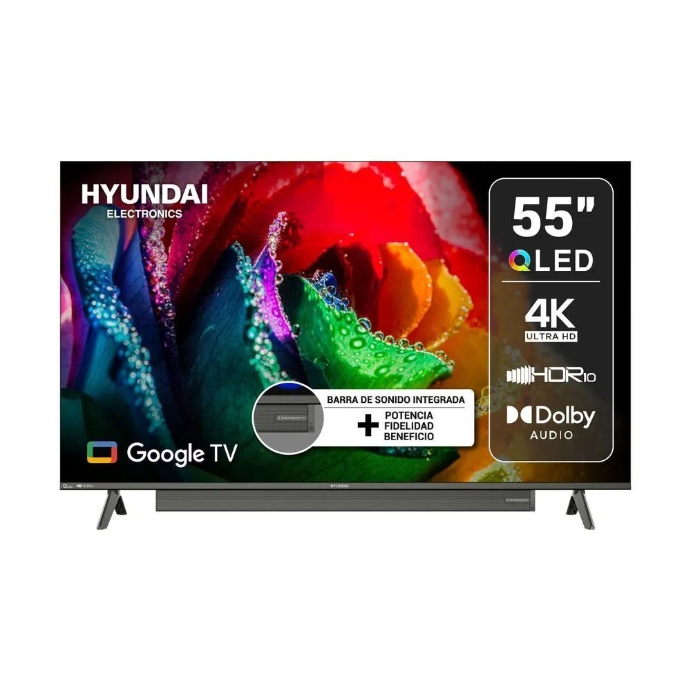 TELEVISOR HYUNDAI 55 " HYLED5533SQG CON SOUNDBAR INCORPORADO 2026 PANEL LED 4K UHD UHD 4K GOOGLE TV